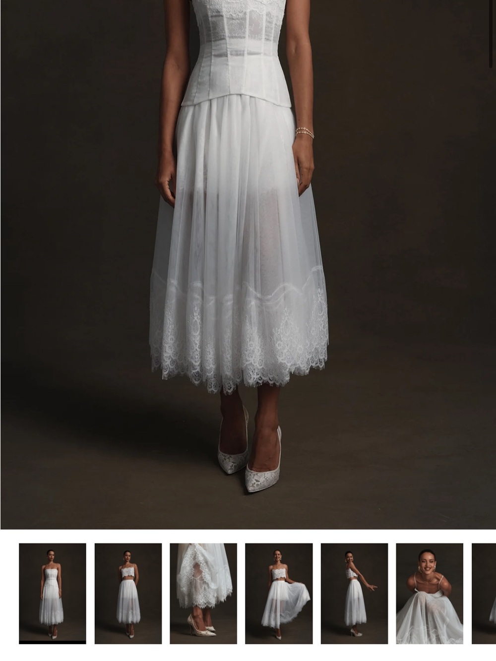 V. Chapman White Lace Midi Tulle Skirt